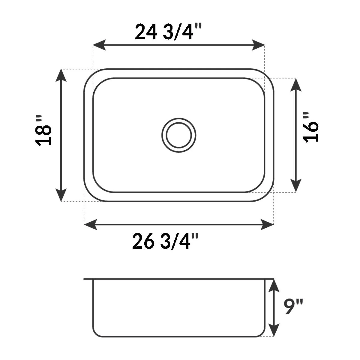 26 3/4 in Undermount 18-Gauge Durable Stainless Steel Single Bowl Kitchen Sink L110 - Image 4