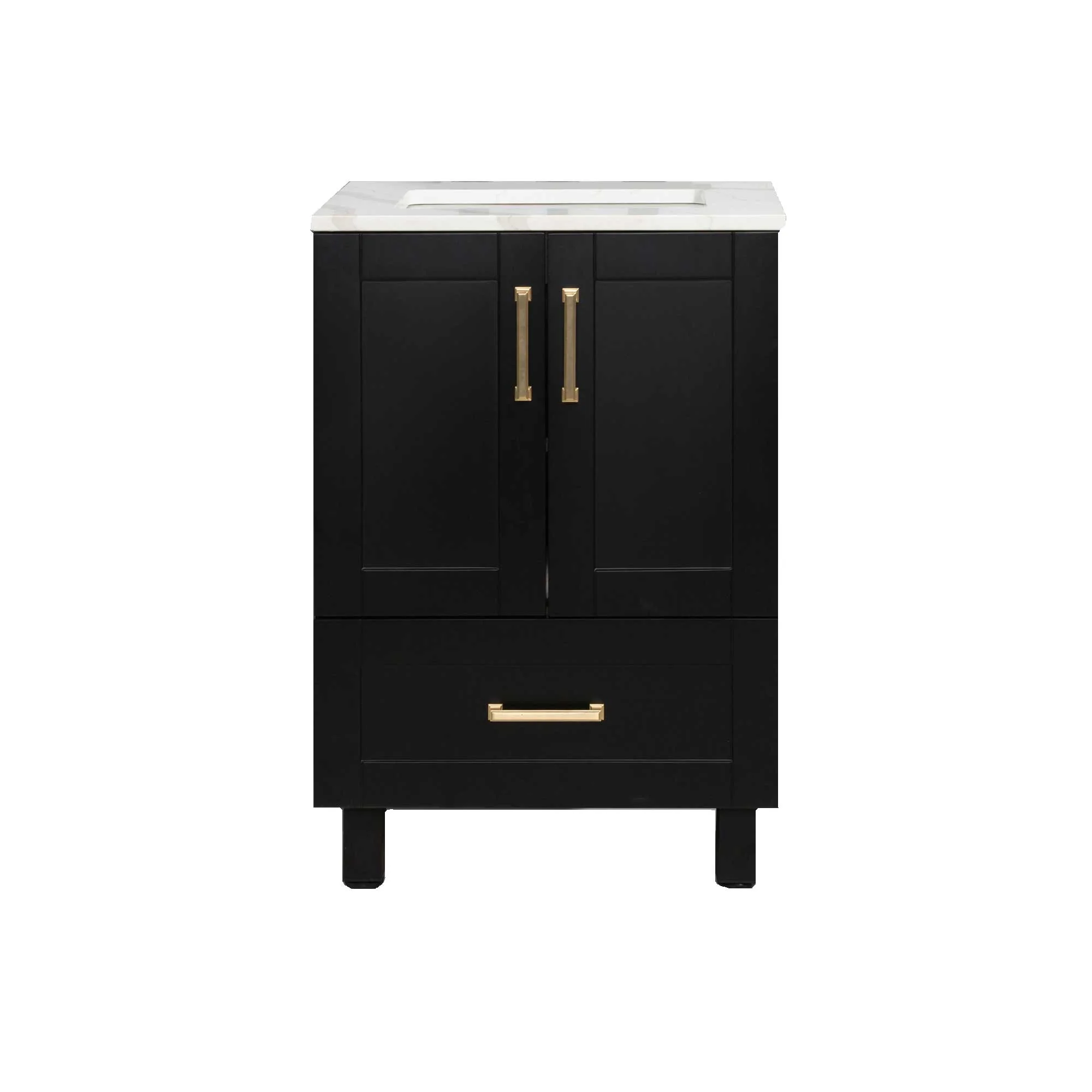 24" Freestanding Single Bathroom Vanity in Black with Quartz Stone Countertop - Image 3