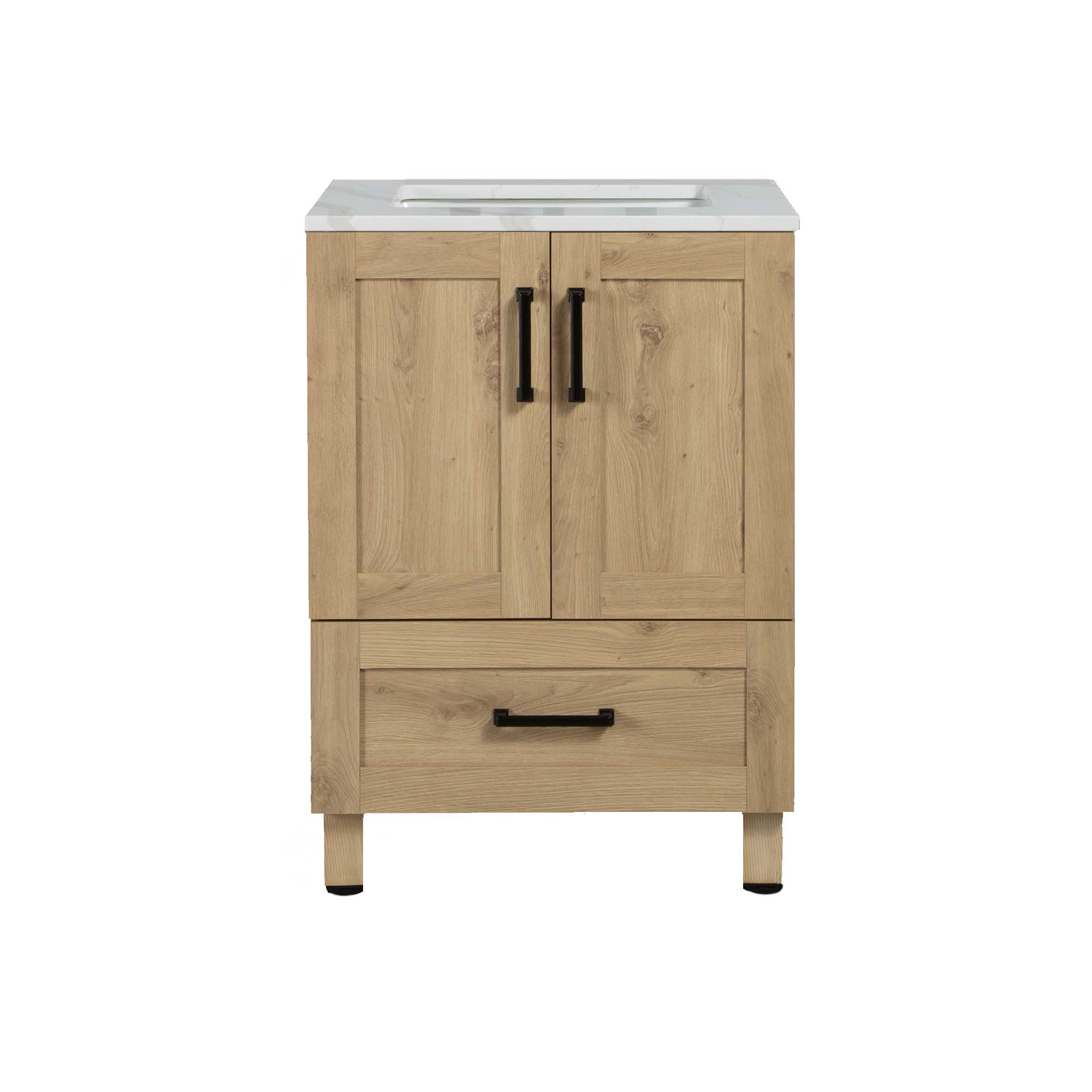 24" Freestanding Single Bathroom Vanity in Oak with Quartz Stone Countertop - Image 4