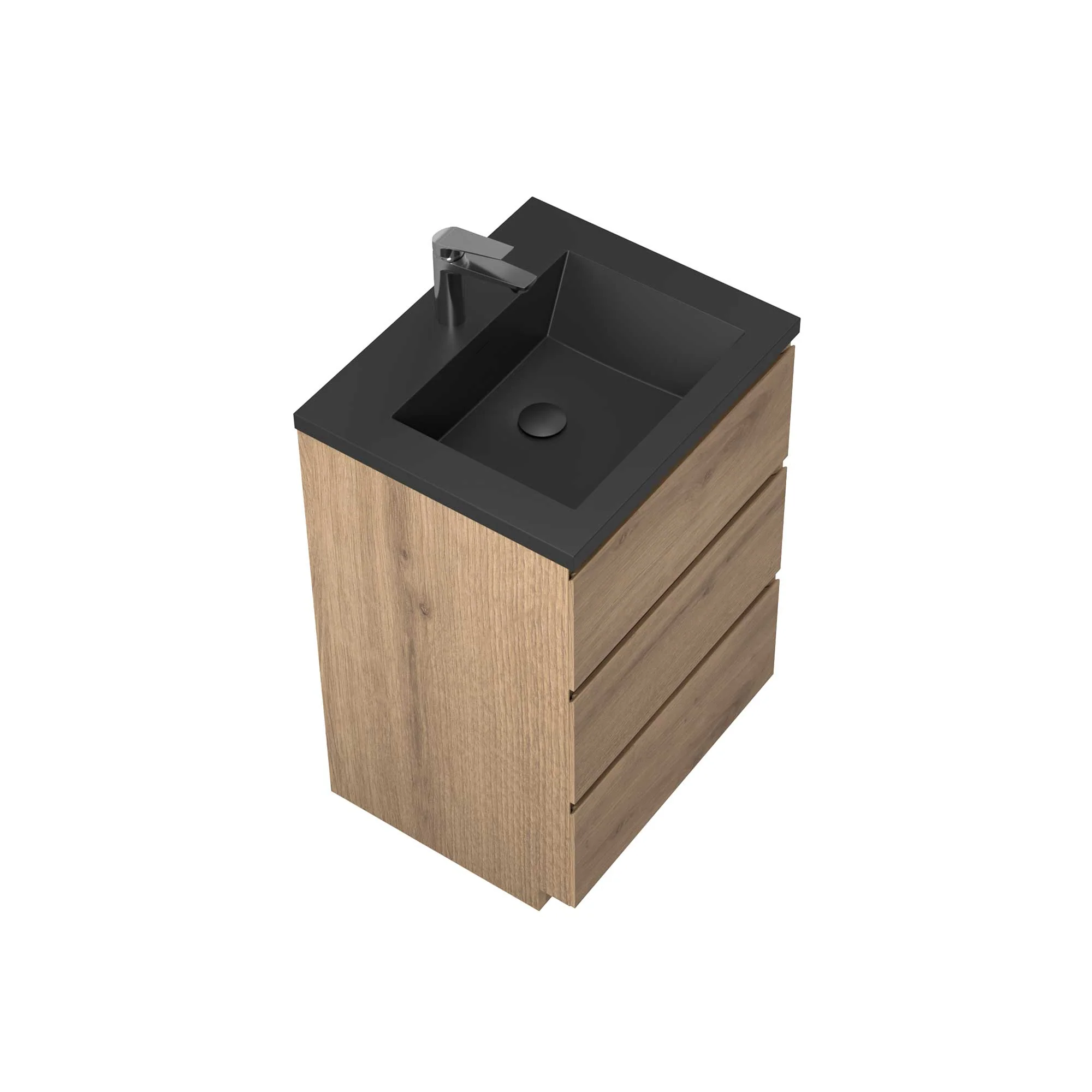24" Freestanding Single Bathroom Vanity in Oak with Black Quartz Integrated Sink - Image 3