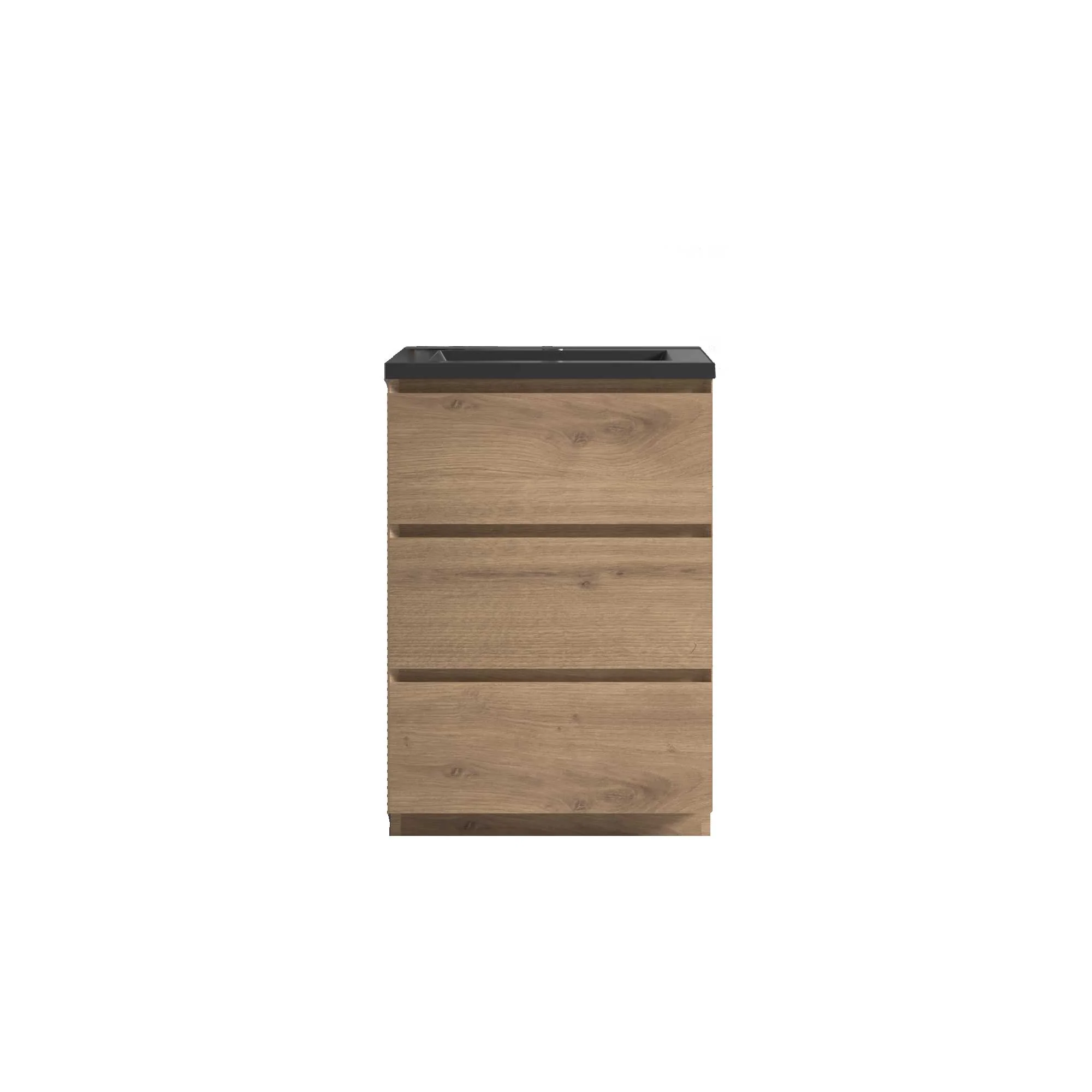 24" Freestanding Single Bathroom Vanity in Oak with Black Quartz Integrated Sink - Image 4