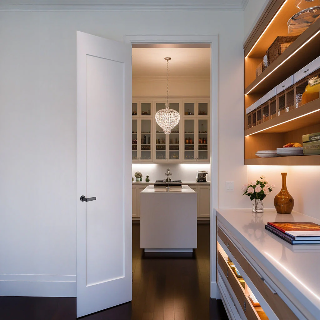 24 in. x 80 in. 1-Panel Shaker Solid Core Primed White MDF Prehung Interior Door with Black Hinges - Image 3