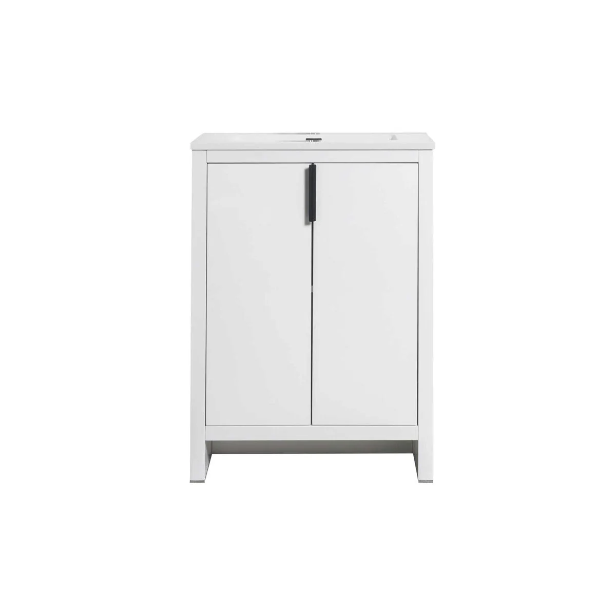 24" W Freestanding Single Bathroom Vanity in White Gloss with Quartz Integrated Sink LV14-24W - Image 3