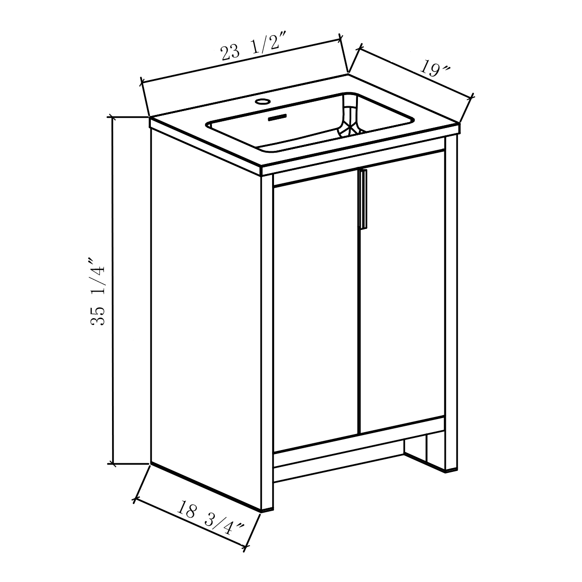 24" W Freestanding Single Bathroom Vanity in White Gloss with Quartz Integrated Sink LV14-24W - Image 4
