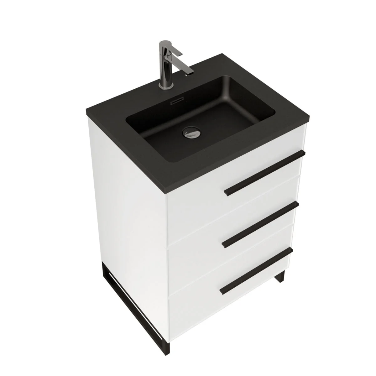 24" W Freestanding Single Bathroom Vanity in White Gloss with Matte Black Integrated Sink LV15B-24W - Image 5