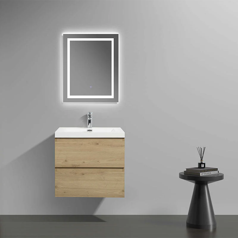 24" Wall Mount Single Bathroom Vanity in Oak with White Integrated Sink LV13-24