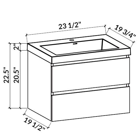 24" Wall Mount Single Bathroom Vanity in Oak with White Integrated Sink LV13-24 - Image 6