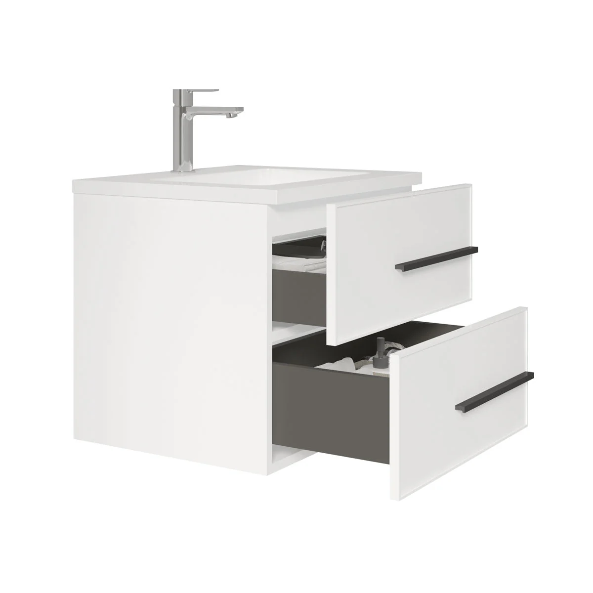 24" Wall Mount Single Bathroom Vanity in White Gloss with White Integrated Sink LV15W-24W - Image 2