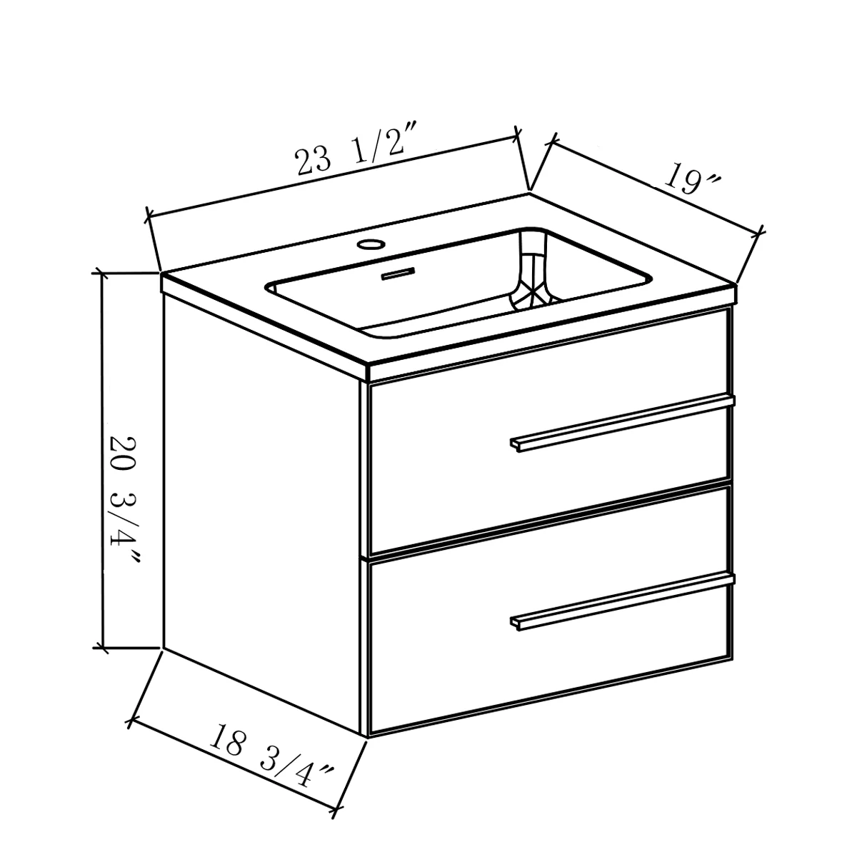 24" Wall Mount Single Bathroom Vanity in White Gloss with White Integrated Sink LV15W-24W - Image 6