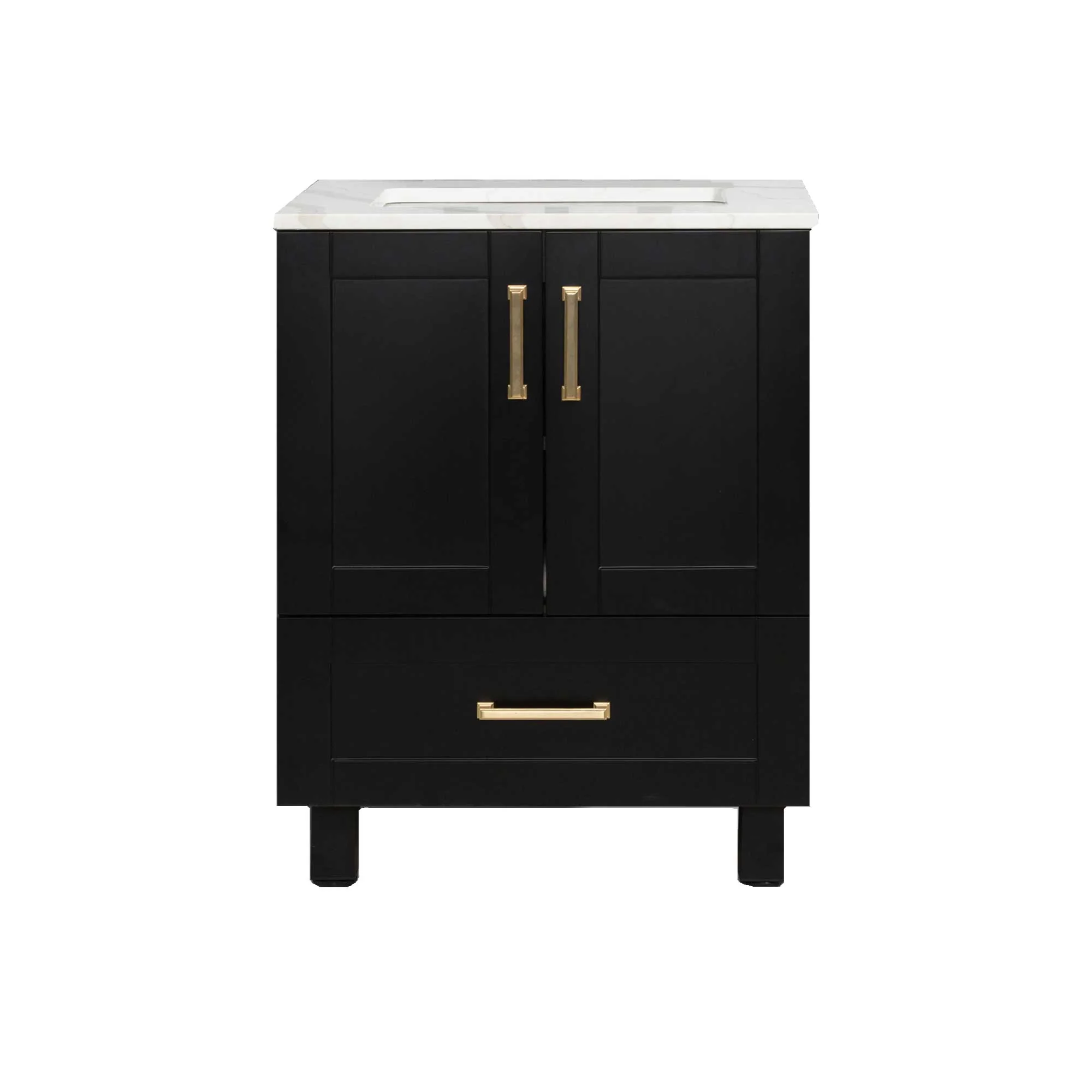 30" Freestanding Bathroom Black Vanity with Quartz Countertop - Image 4
