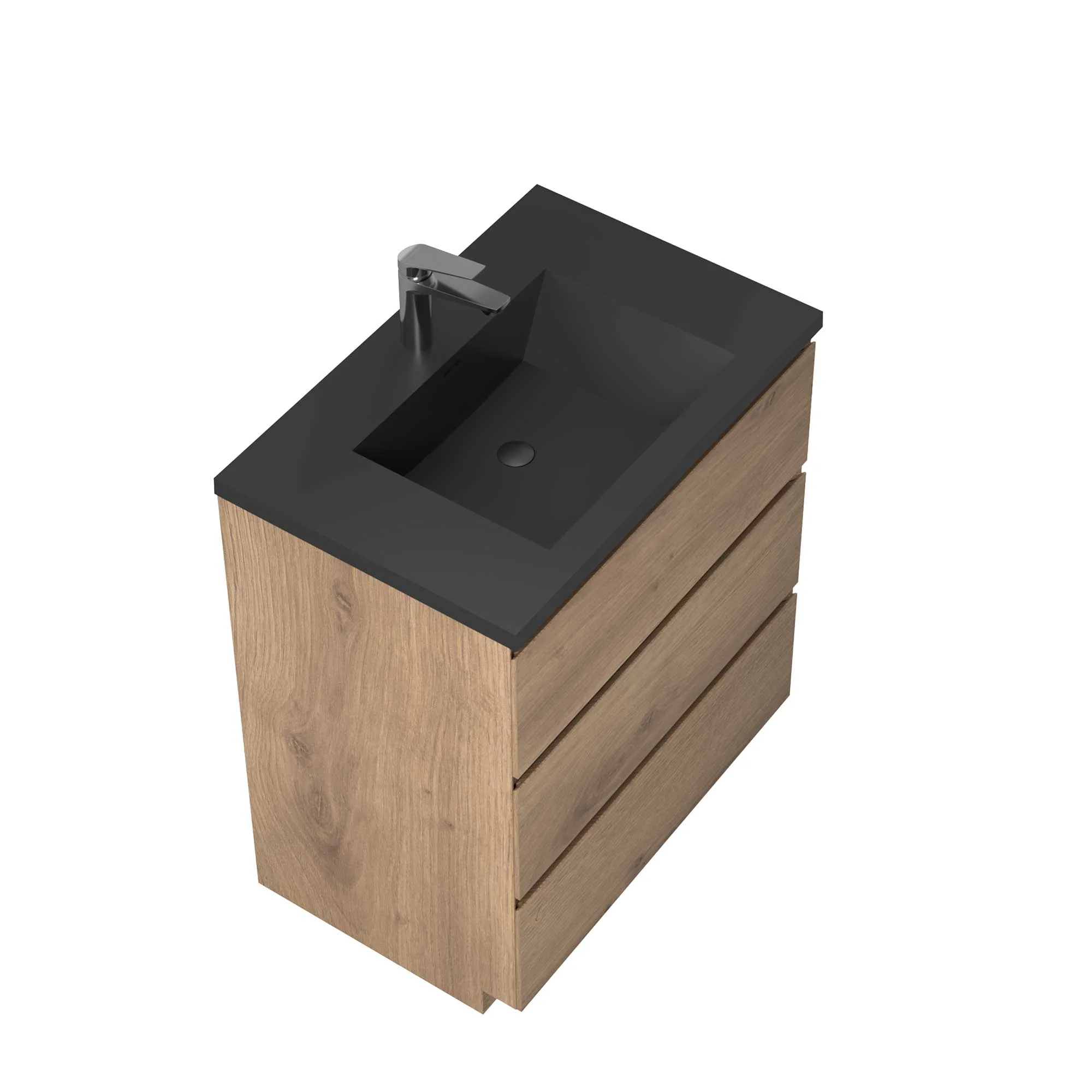 30" Freestanding Single Bathroom Vanity in Oak with Black Quartz Integrated Sink - Image 3