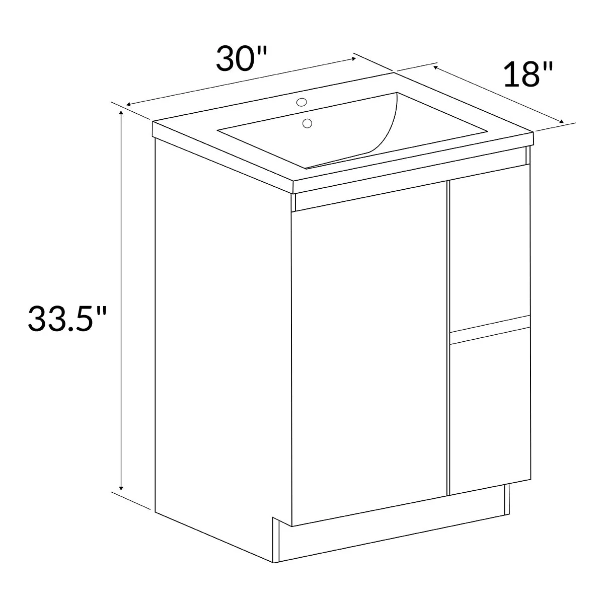 30" Freestanding Bathroom Vanity in White Gloss with White Single Sink Top LV19-30W - Image 3