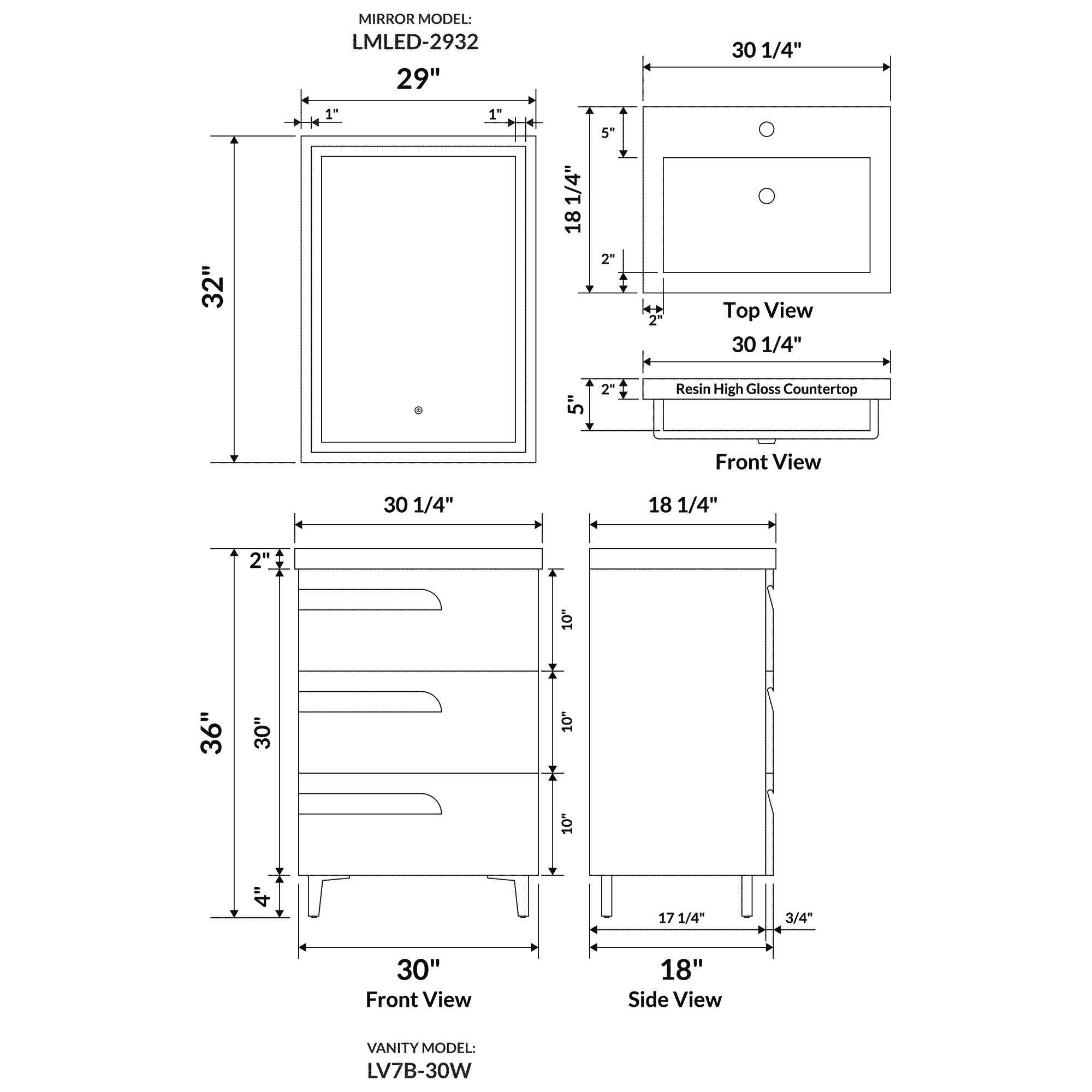 30" Freestanding Single Sink Bathroom Vanity in Gray Gloss with Square Counter Top LV7B-30G - Image 3