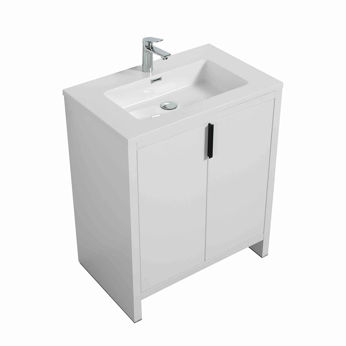30" W Freestanding Single Bathroom Vanity in White Gloss with Quartz Integrated Sink LV14-30W - Image 3