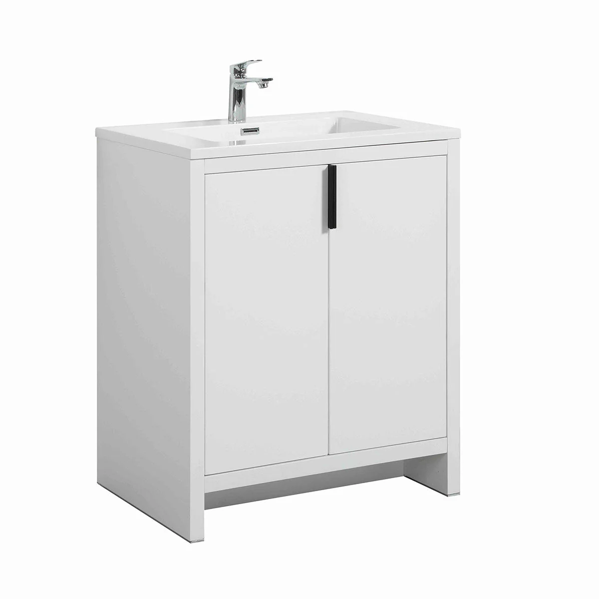 30" W Freestanding Single Bathroom Vanity in White Gloss with Quartz Integrated Sink LV14-30W - Image 4