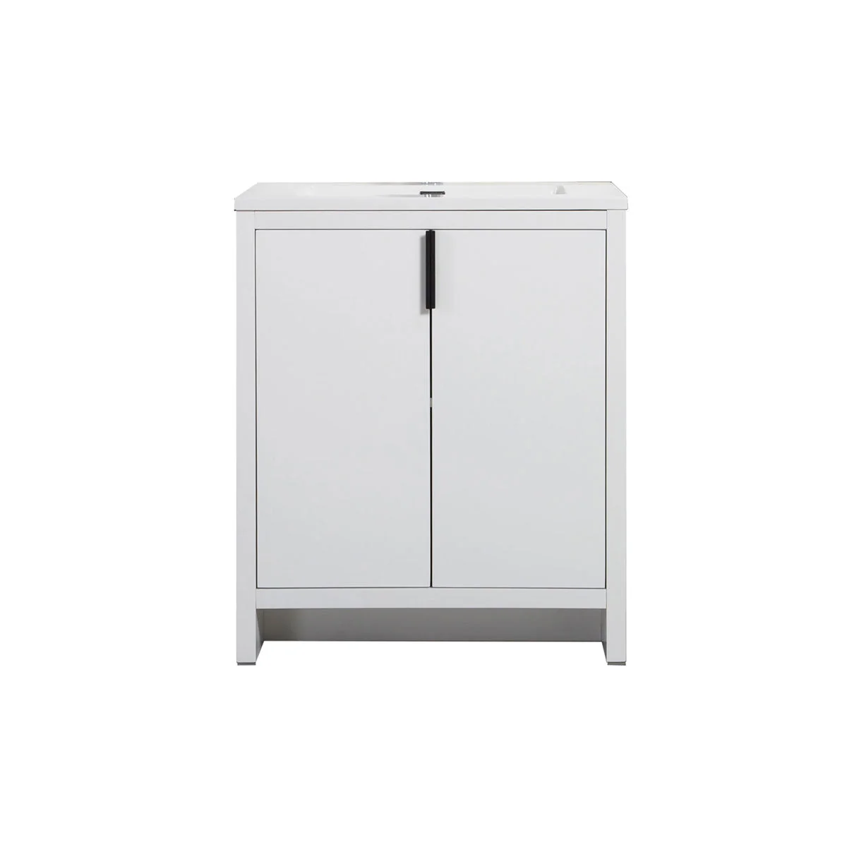 30" W Freestanding Single Bathroom Vanity in White Gloss with Quartz Integrated Sink LV14-30W - Image 5