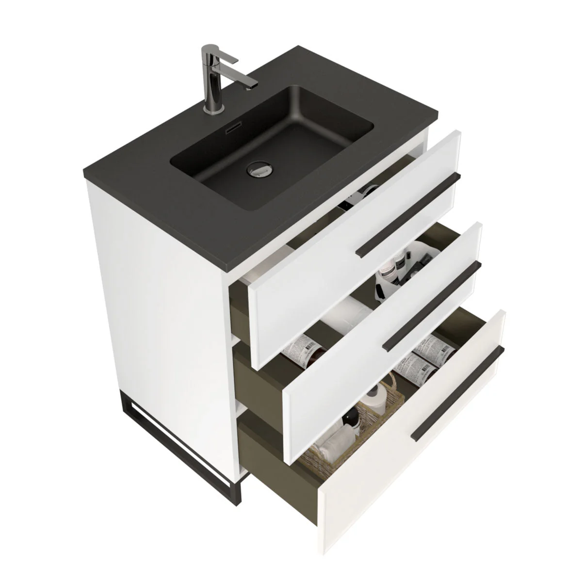 30" W Freestanding Single Bathroom Vanity in White Gloss with Matte Black Integrated Sink LV15B-30W - Image 2