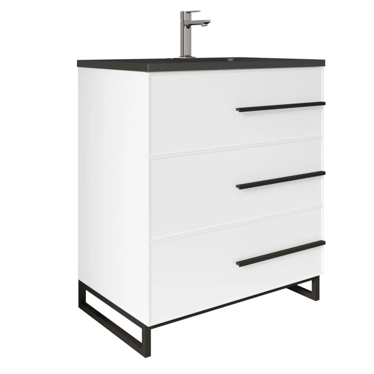30" W Freestanding Single Bathroom Vanity in White Gloss with Matte Black Integrated Sink LV15B-30W - Image 3