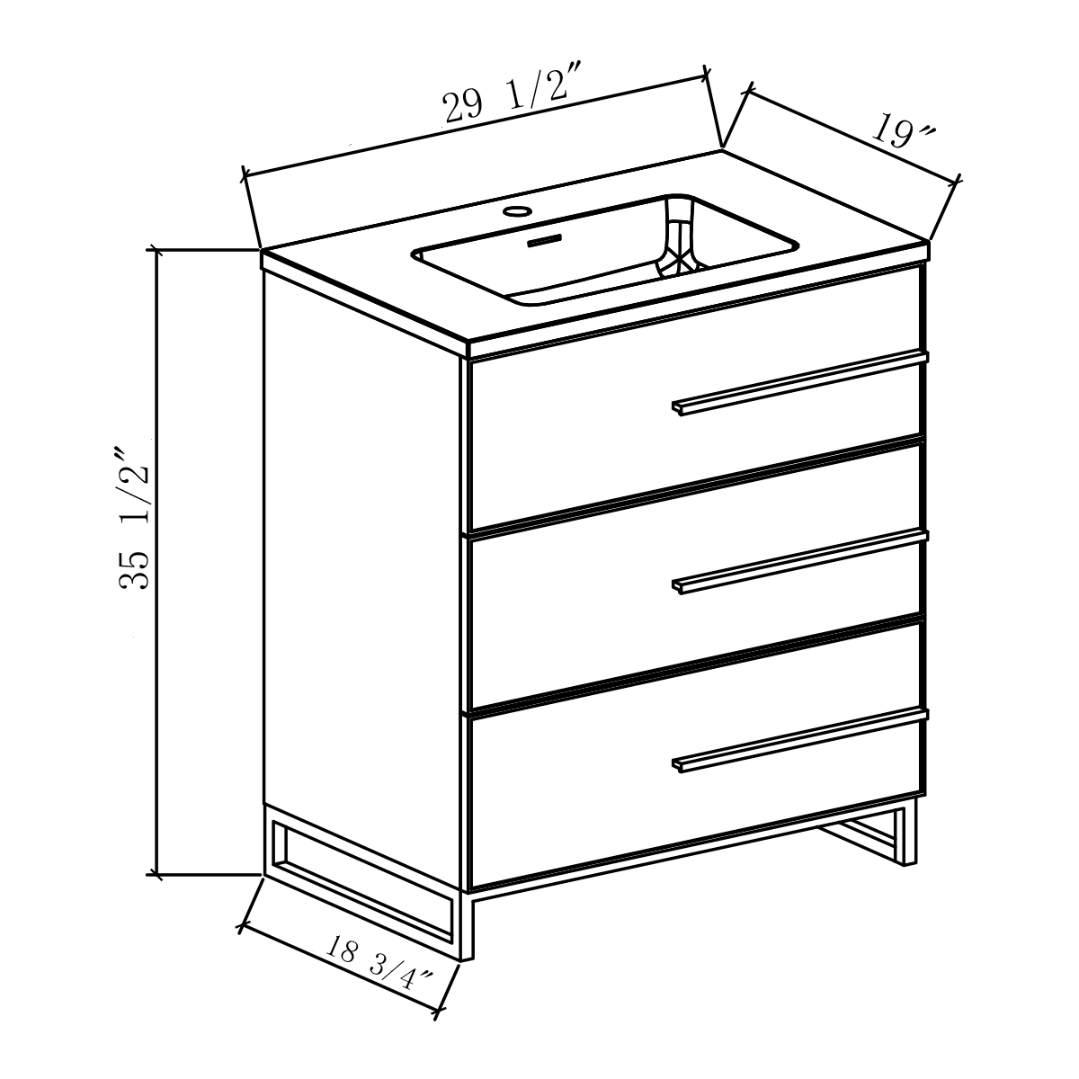 30" W Freestanding Single Bathroom Vanity in White Gloss with Matte Black Integrated Sink LV15B-30W - Image 5