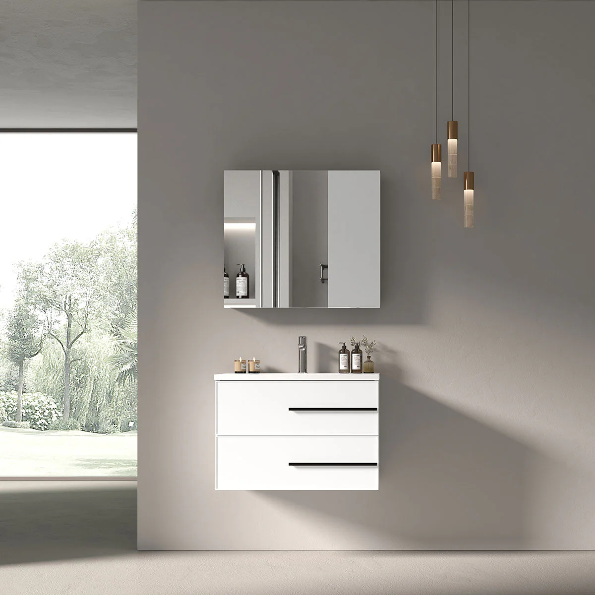 30" Wall Mount Single Bathroom Vanity in White Gloss with White Integrated Sink LV15W-30W