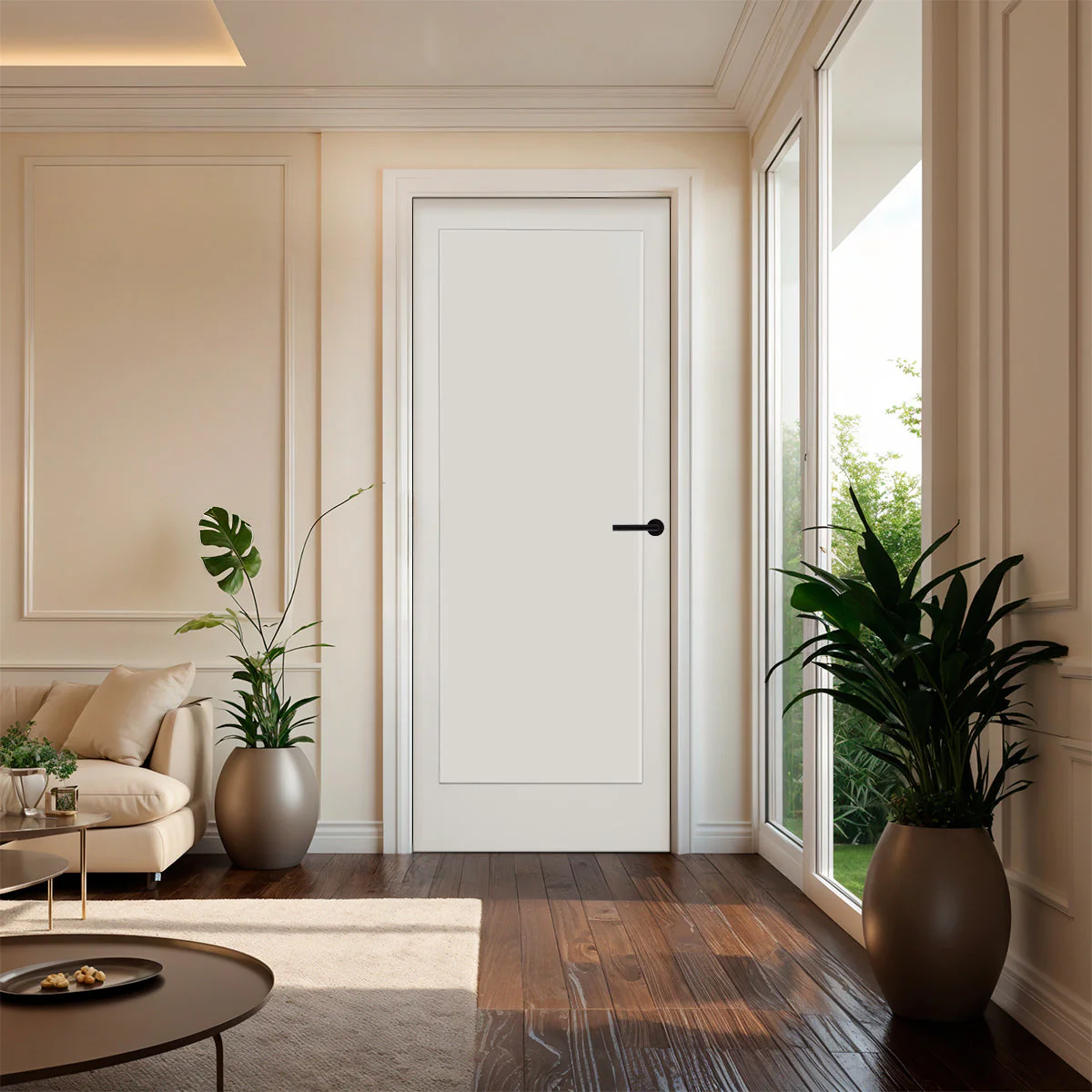 32 in. x 80 in. 1-Panel Shaker Solid Core Primed White MDF Prehung Interior Door with Black Hinges - Image 3