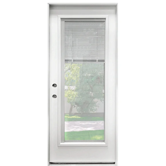32 in. x 80 in. Clear Low-E Prehung Unfinished White Fiberglass Door with Blinds
