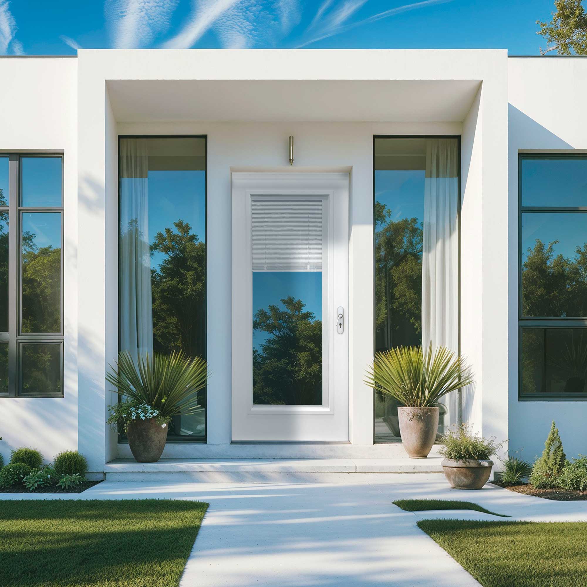 32 in. x 80 in. Clear Low-E Prehung Unfinished White Fiberglass Door with Blinds - Image 2