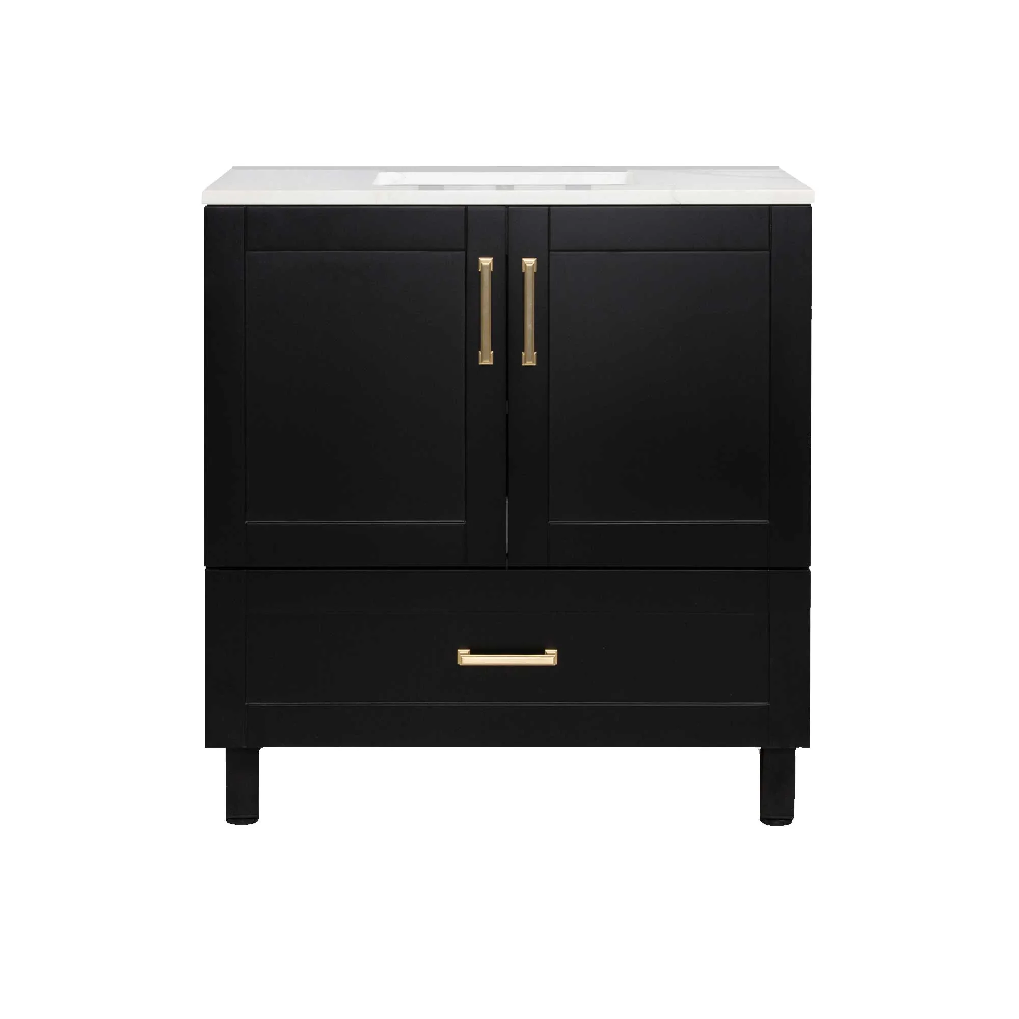 36" Freestanding Single Bathroom Vanity in Black with Quartz Stone Countertop - Image 4