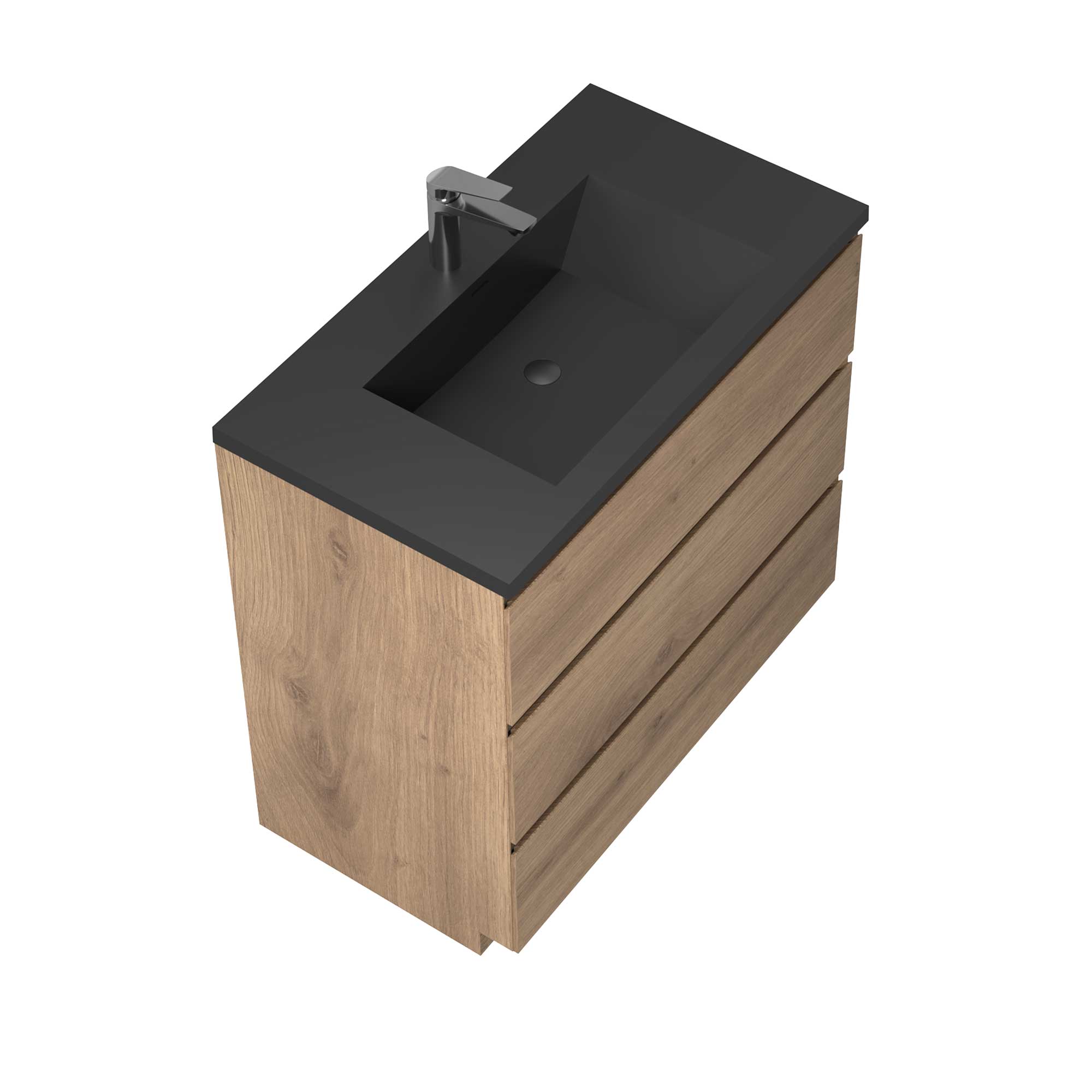 36" Freestanding Single Bathroom Vanity in Oak with Black Quartz Integrated Sink - Image 4