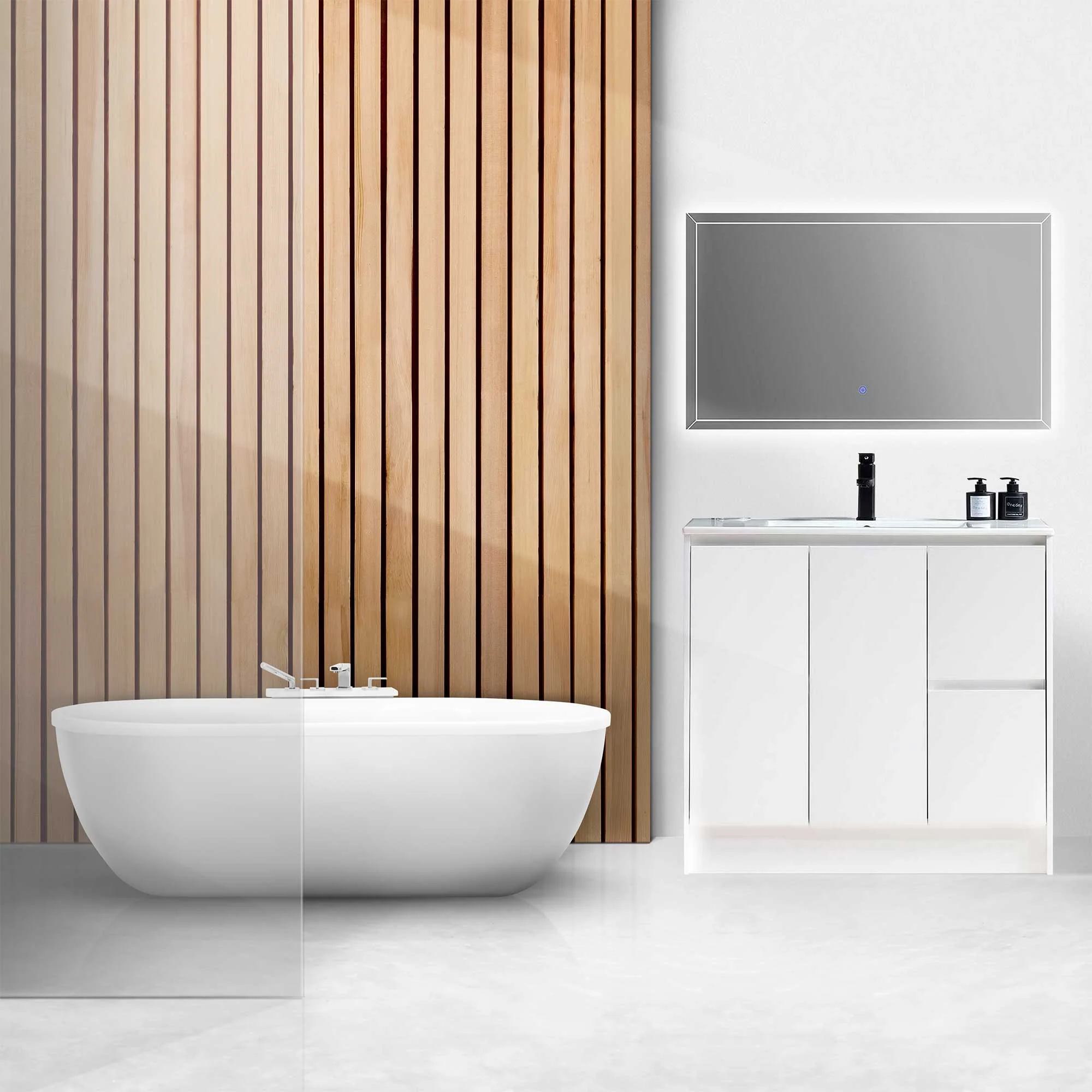 36" Freestanding Bathroom Vanity in White Gloss with White Single Sink Top LV19-36W