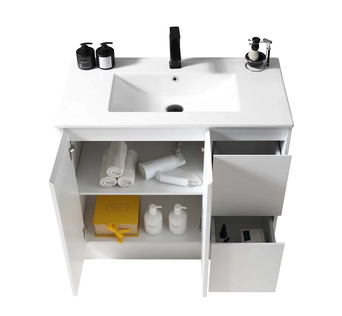 36" Freestanding Bathroom Vanity in White Gloss with White Single Sink Top LV19-36W - Image 2
