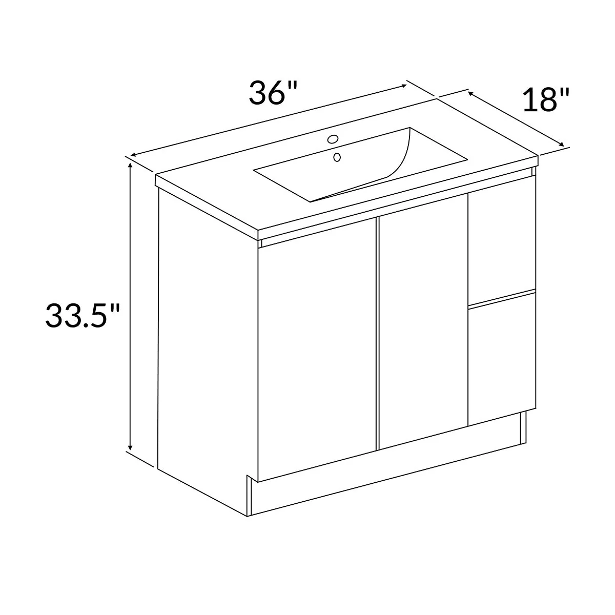 36" Freestanding Bathroom Vanity in White Gloss with White Single Sink Top LV19-36W - Image 4