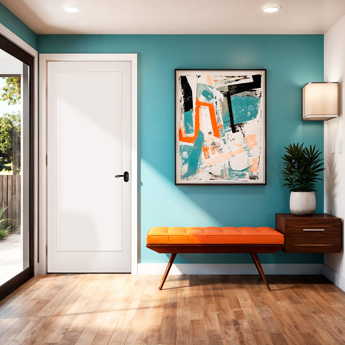 36 in. x 80 in. 1-Panel Shaker Solid Core Primed White MDF Prehung Interior Door with Black Hinges - Image 3