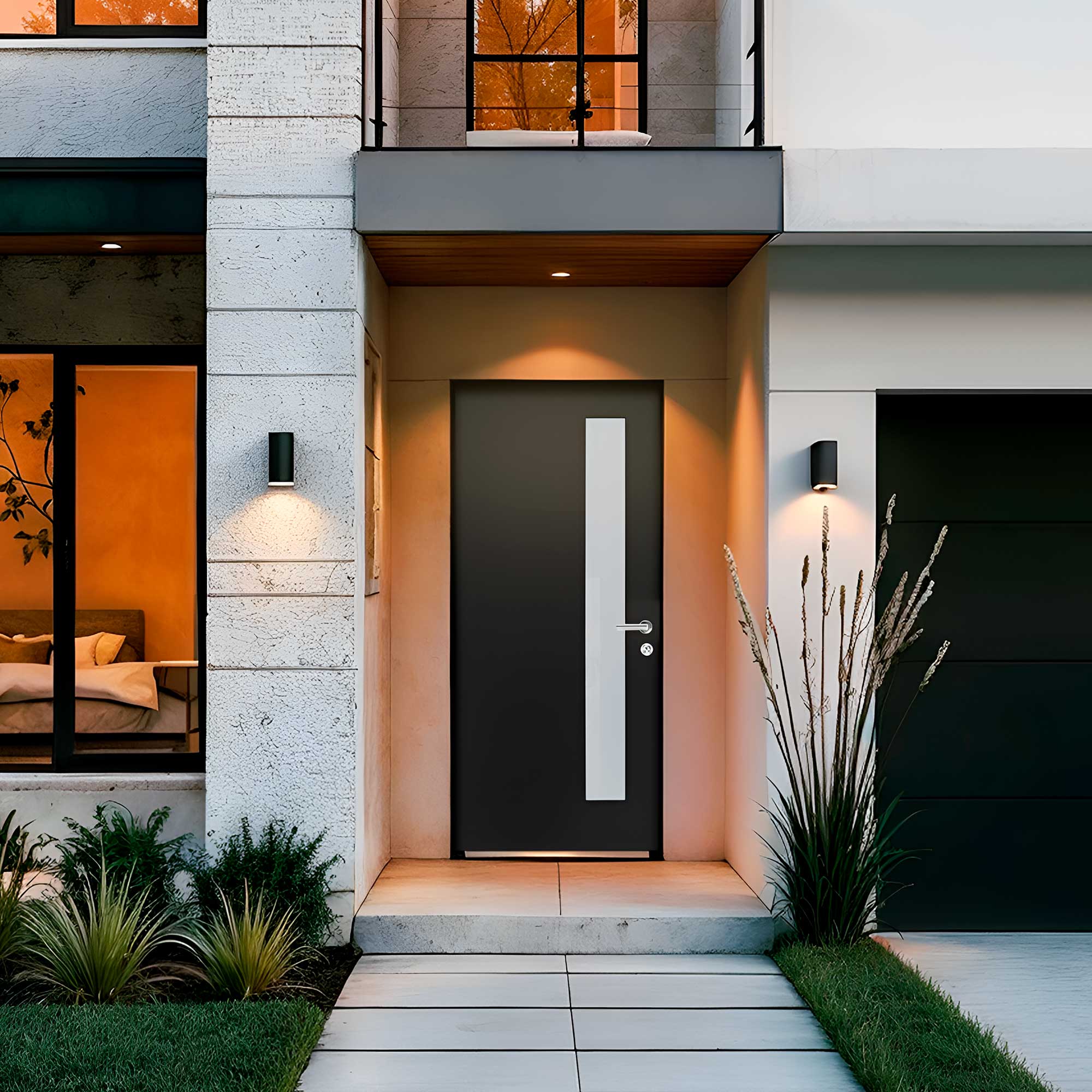 36 in. x 96 in. 1-Lite Acid Etch Prehung Fiberglass Exterior Door with Brickmold Painted Black - Image 2