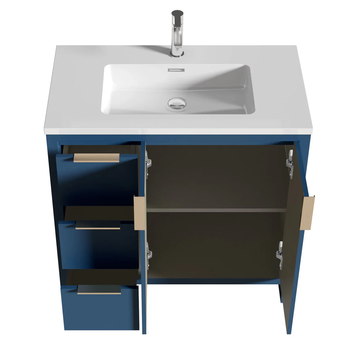 36"W Freestanding Single Bathroom Vanity in Blue with White Quartz Integrated Sink LV14-36B - Image 2