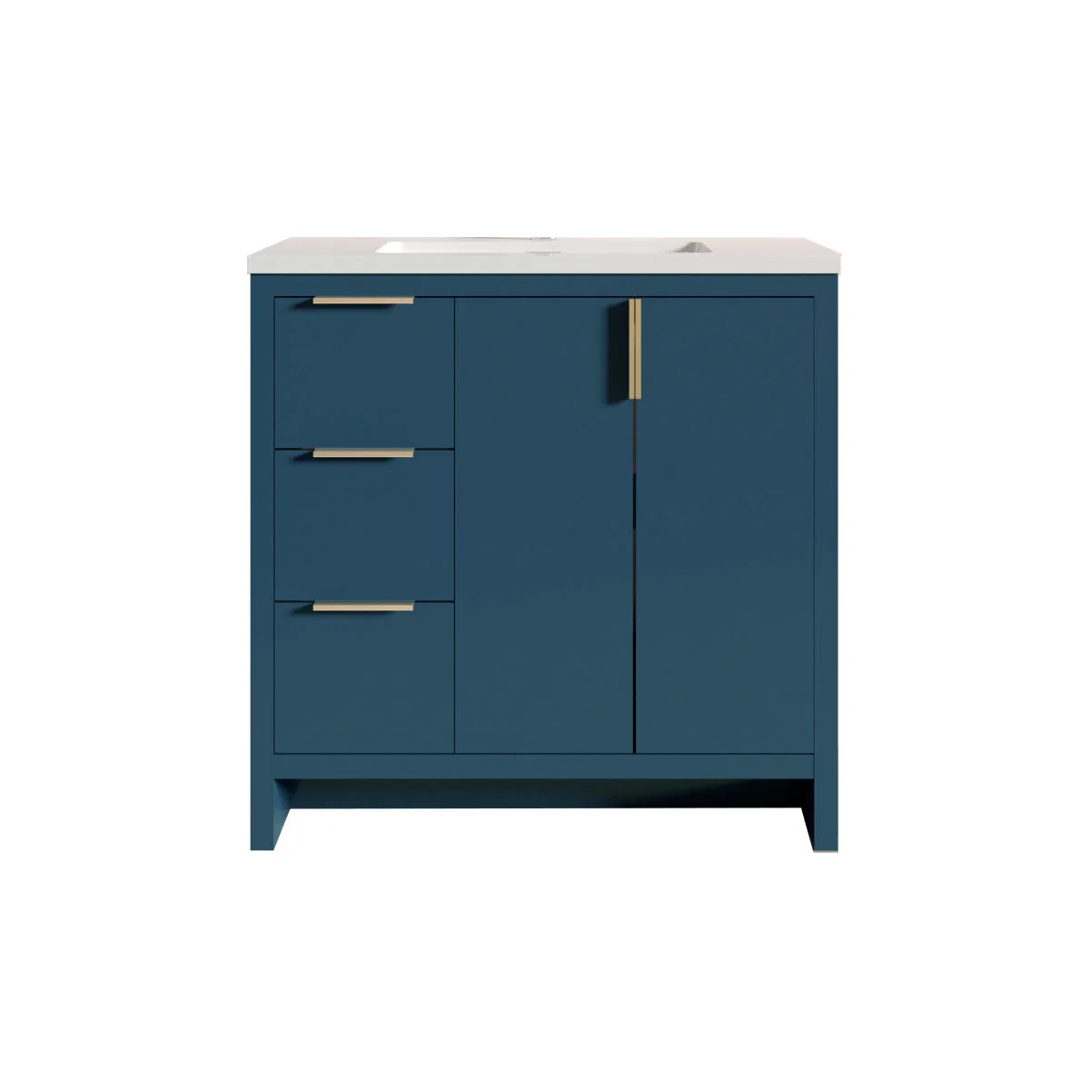36"W Freestanding Single Bathroom Vanity in Blue with White Quartz Integrated Sink LV14-36B - Image 3
