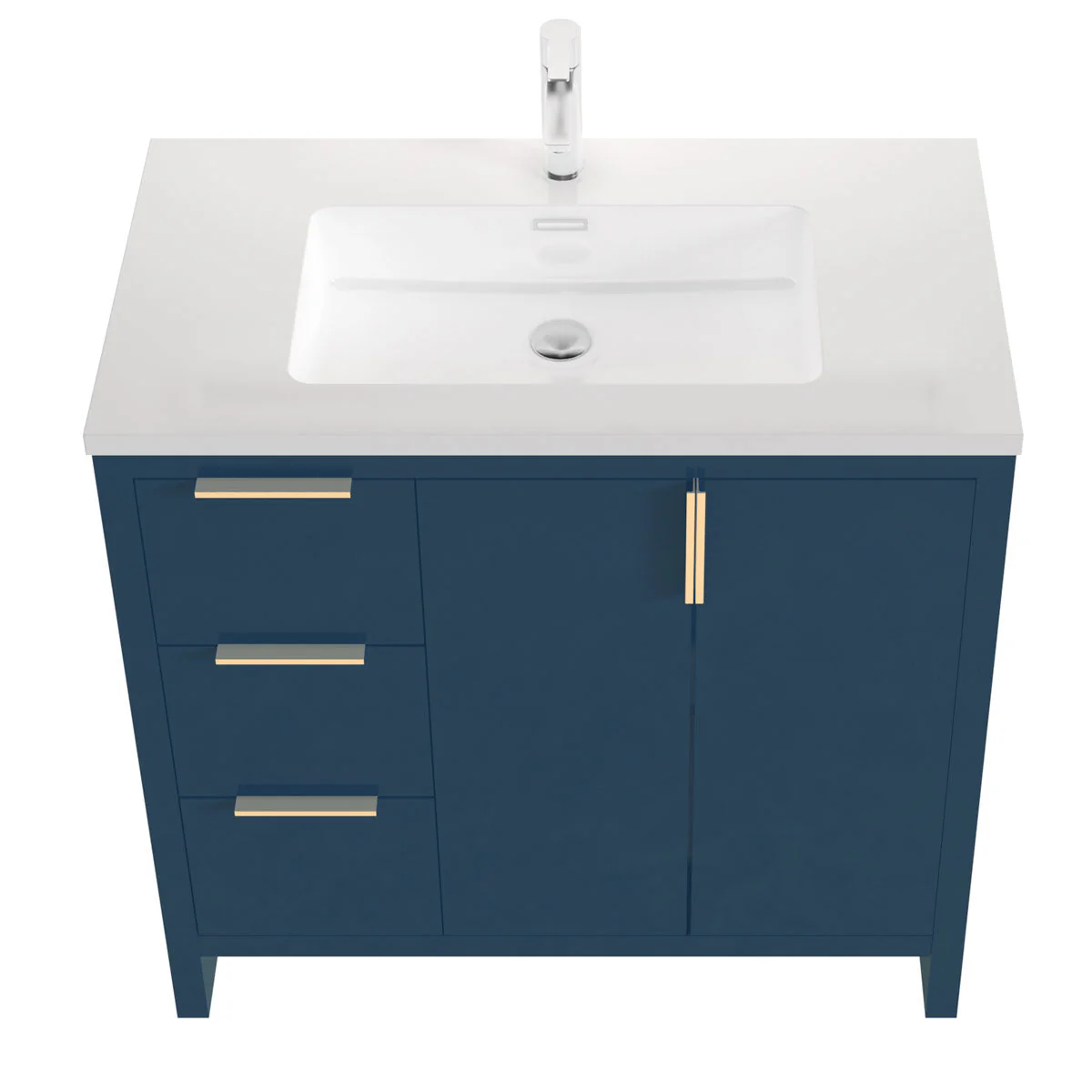 36"W Freestanding Single Bathroom Vanity in Blue with White Quartz Integrated Sink LV14-36B - Image 4