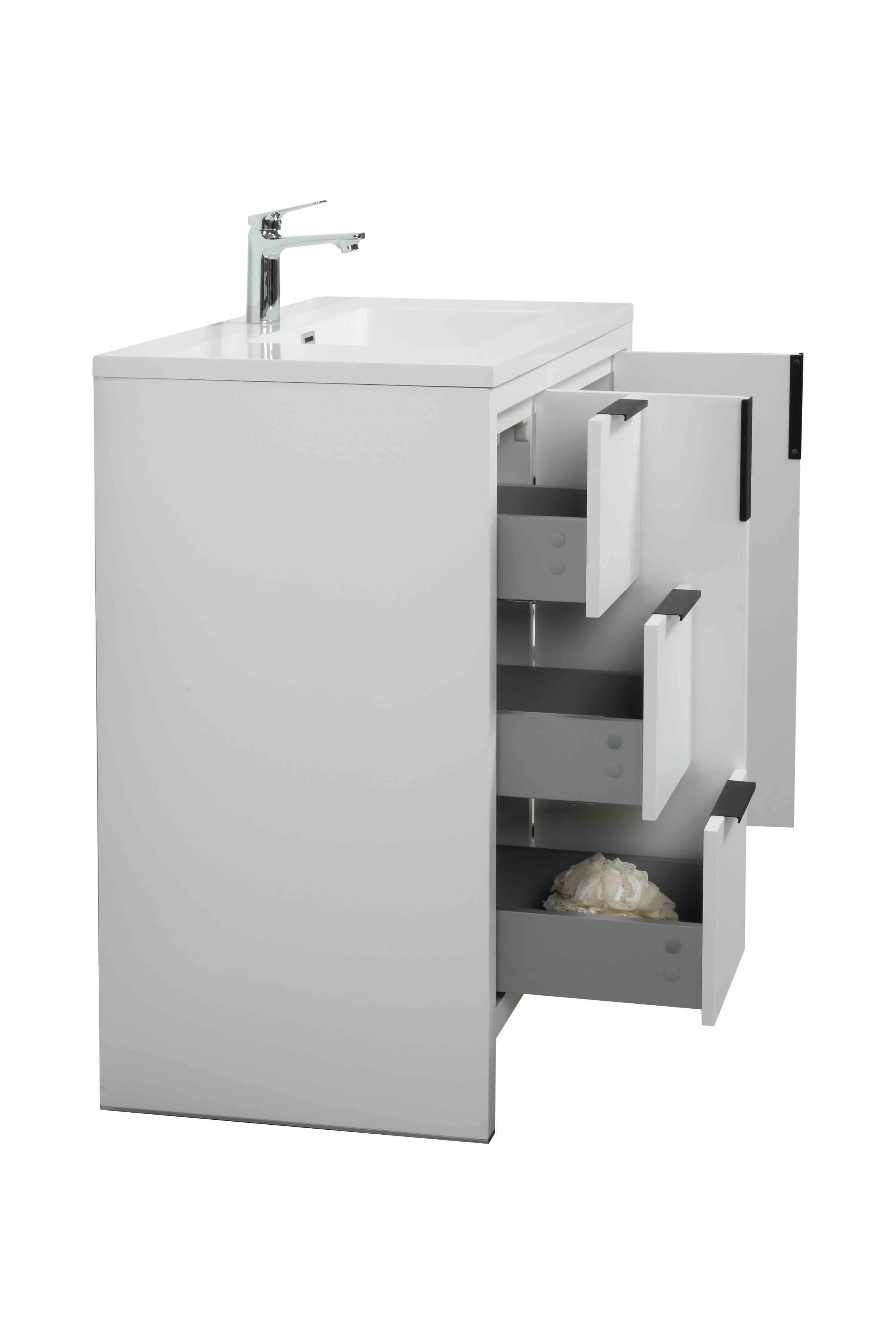 36" W Freestanding Single Bathroom Vanity in White Gloss with Quartz Integrated Sink LV14-36W - Image 4