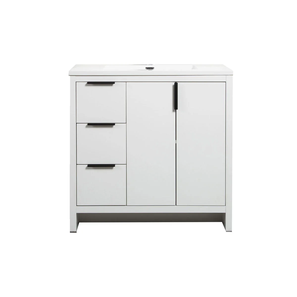 36" W Freestanding Single Bathroom Vanity in White Gloss with Quartz Integrated Sink LV14-36W - Image 5