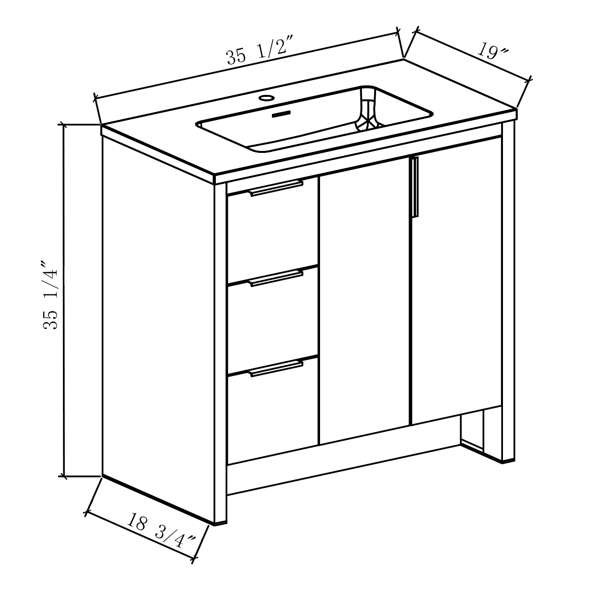 36" W Freestanding Single Bathroom Vanity in White Gloss with Quartz Integrated Sink LV14-36W - Image 6