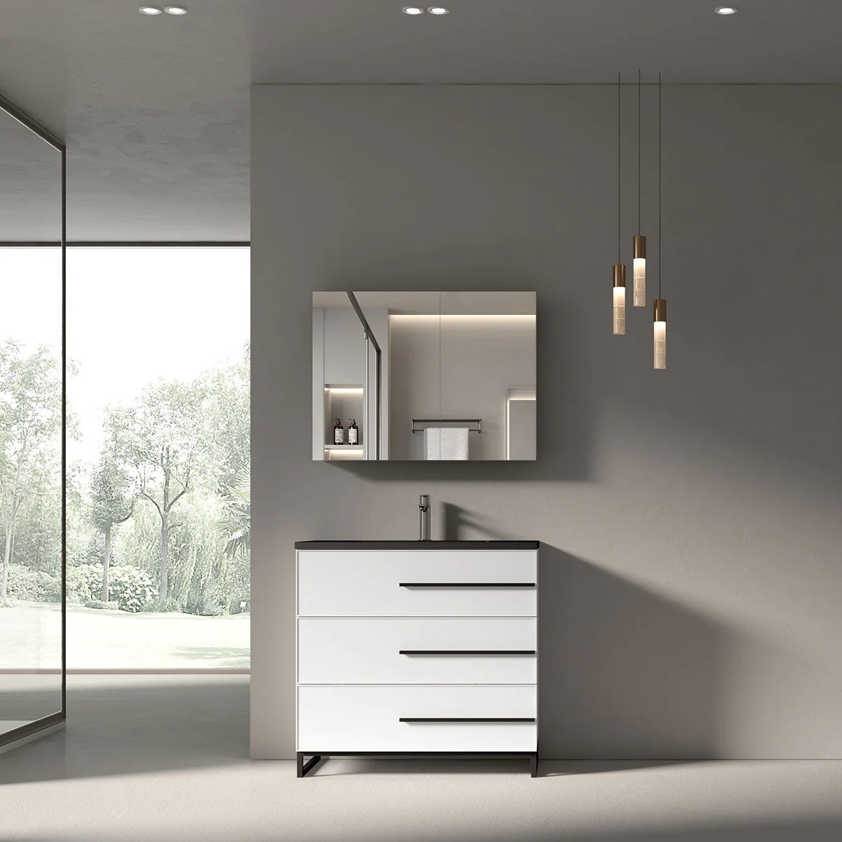 36" W Freestanding Single Bathroom Vanity in White Gloss with Matte Black Integrated Sink LV15B-36W