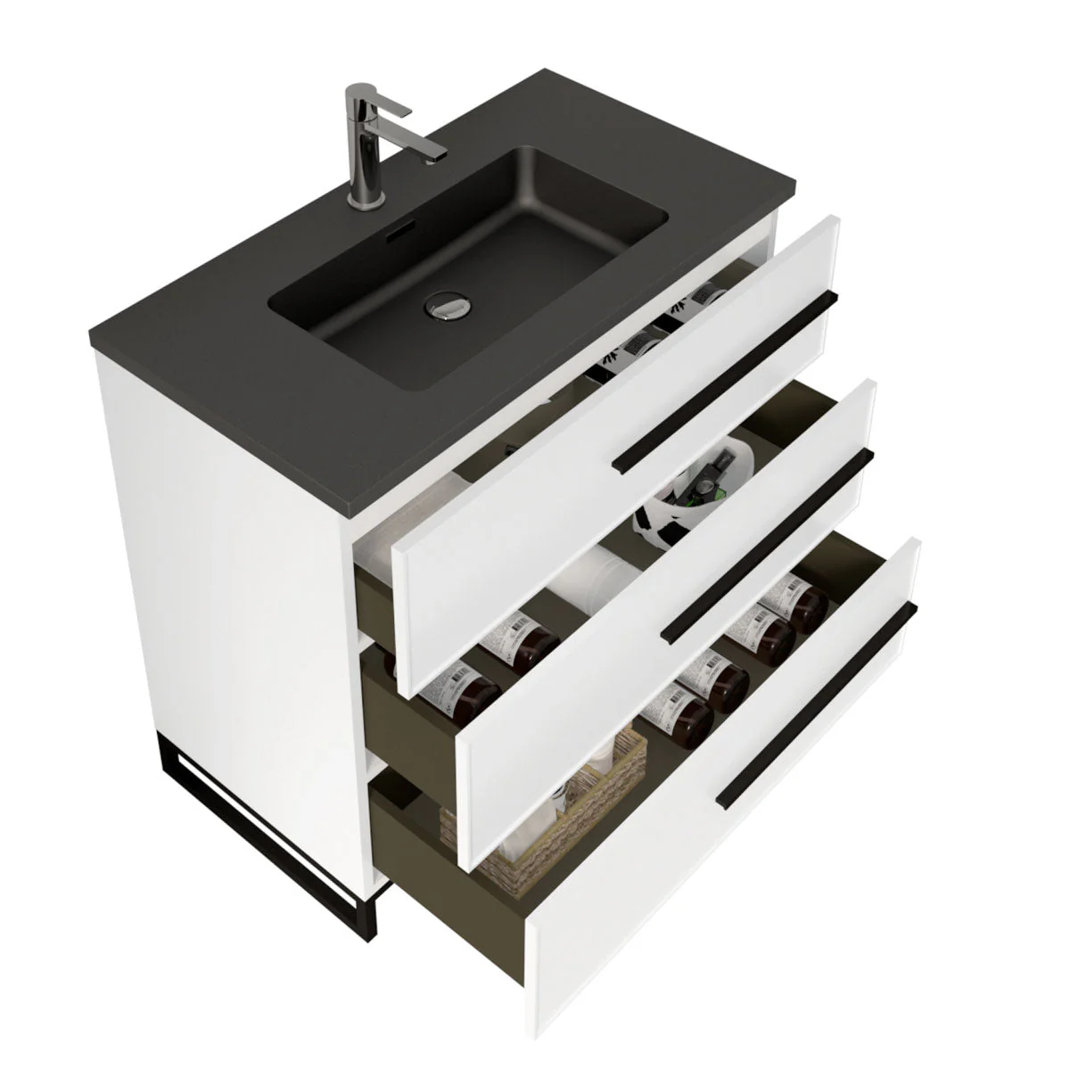 36" W Freestanding Single Bathroom Vanity in White Gloss with Matte Black Integrated Sink LV15B-36W - Image 2