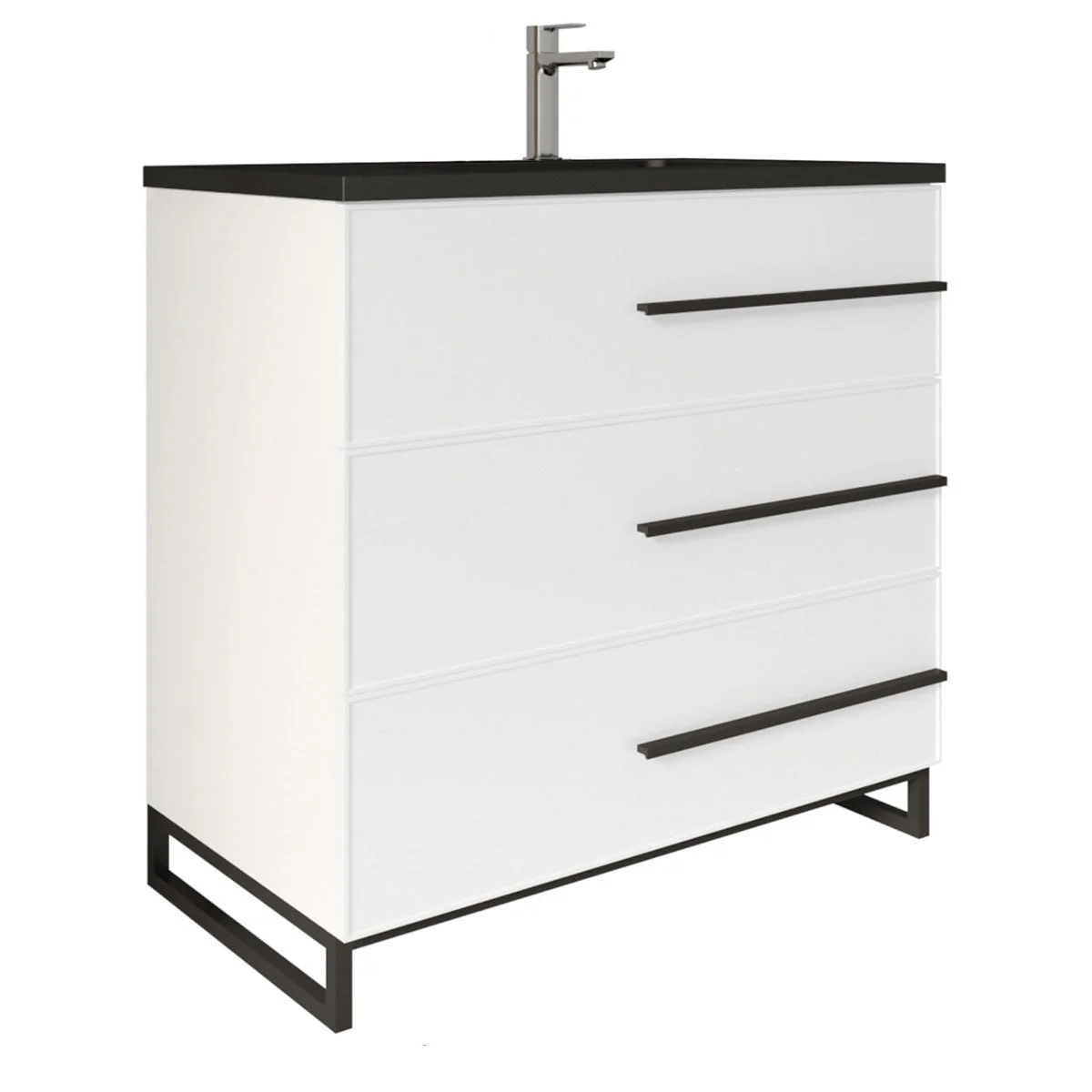 36" W Freestanding Single Bathroom Vanity in White Gloss with Matte Black Integrated Sink LV15B-36W - Image 3