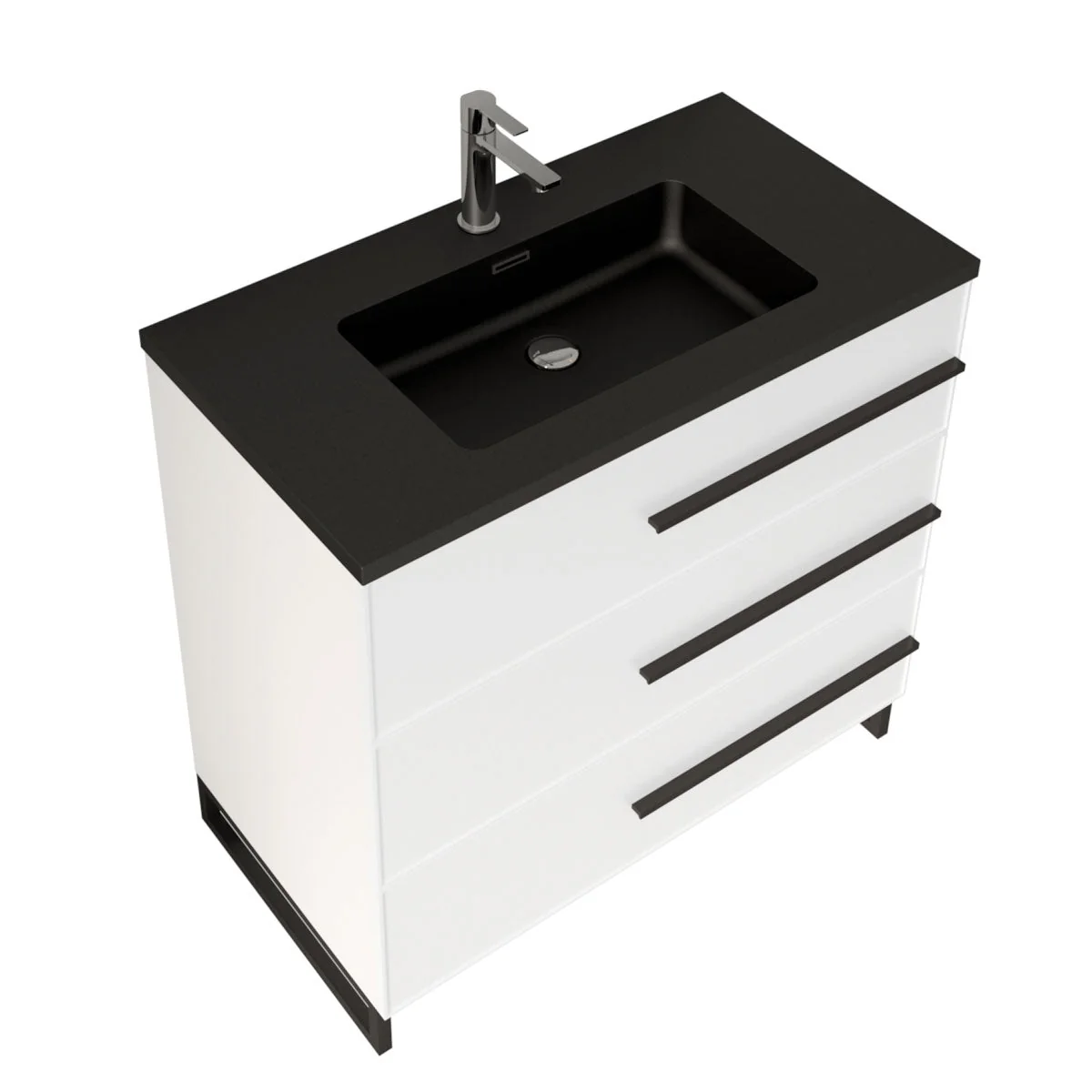 36" W Freestanding Single Bathroom Vanity in White Gloss with Matte Black Integrated Sink LV15B-36W - Image 5