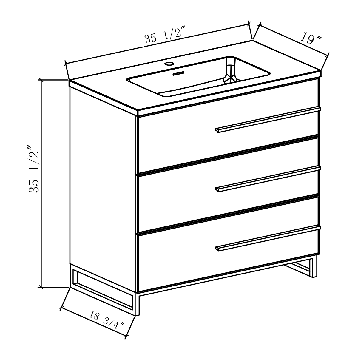 36" W Freestanding Single Bathroom Vanity in White Gloss with Matte Black Integrated Sink LV15B-36W - Image 6