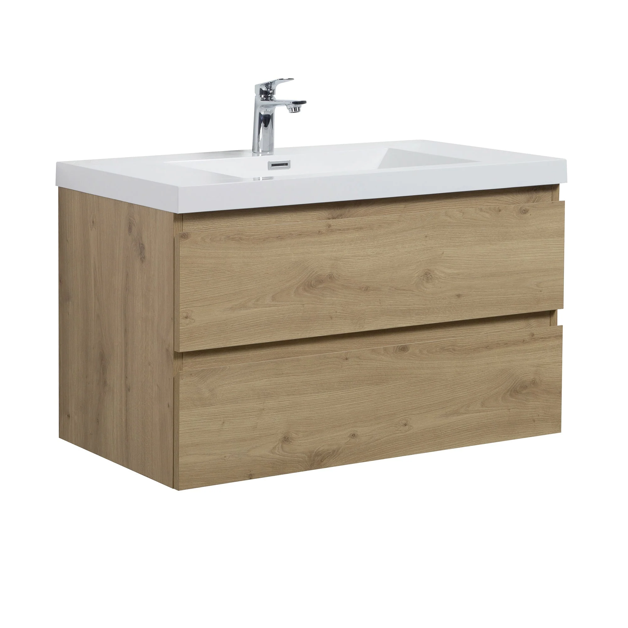 36" Wall Mount Single Bathroom Vanity in Oak with White Integrated Sink LV13-36 - Image 3