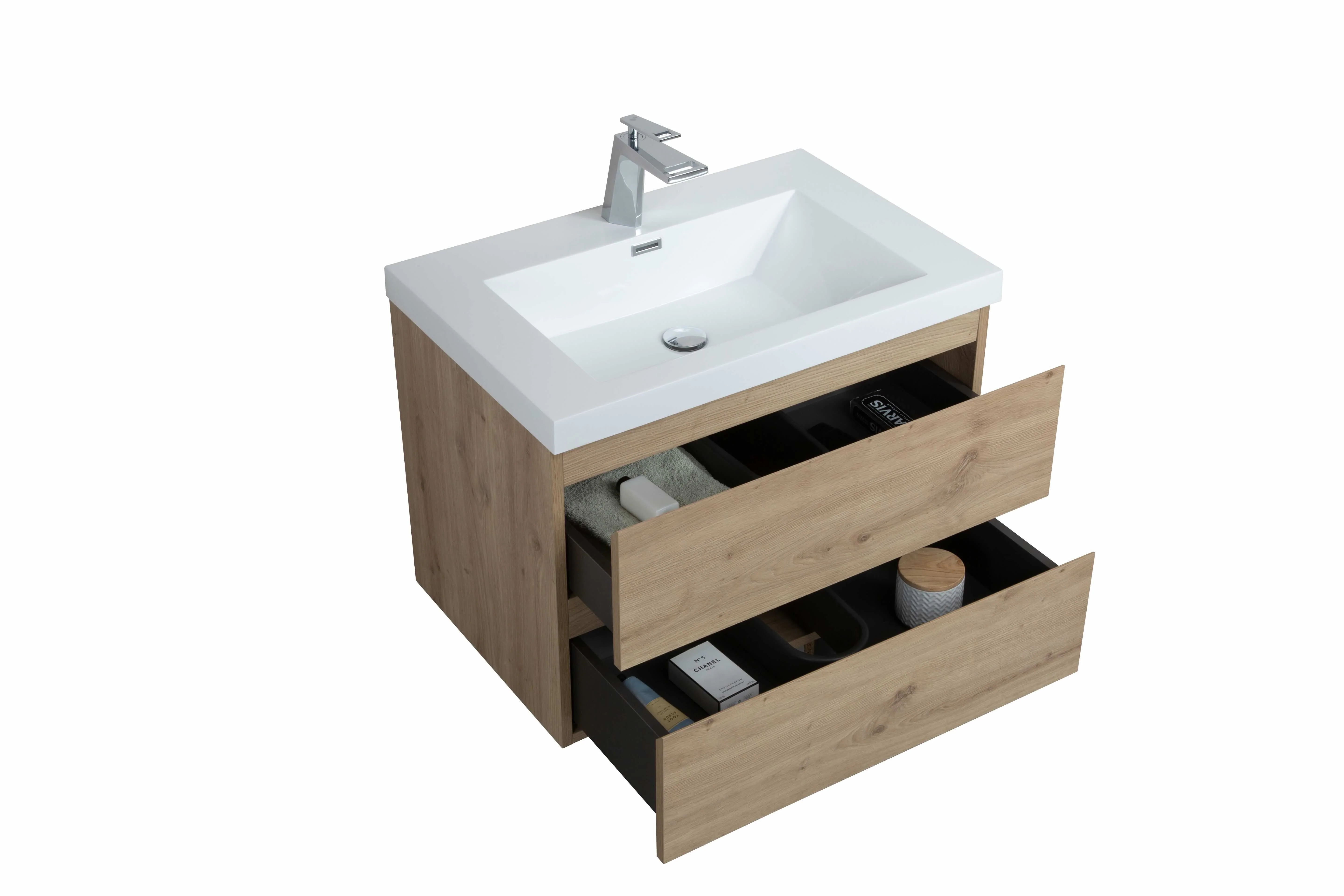 36" Wall Mount Single Bathroom Vanity in Oak with White Integrated Sink LV13-36 - Image 5