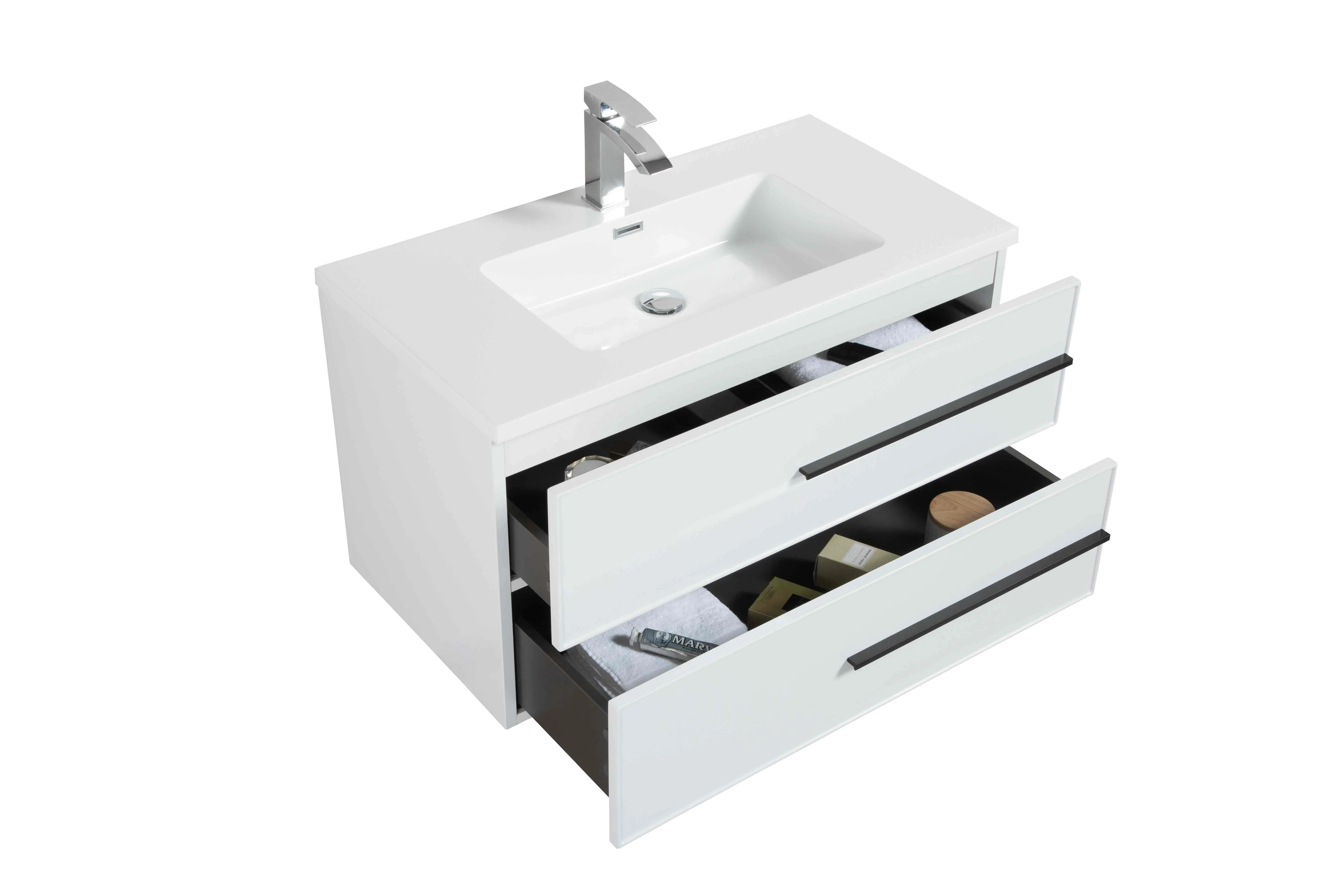 36" Wall Mount Single Bathroom Vanity in White Gloss with White Integrated Sink LV15W-36W - Image 2
