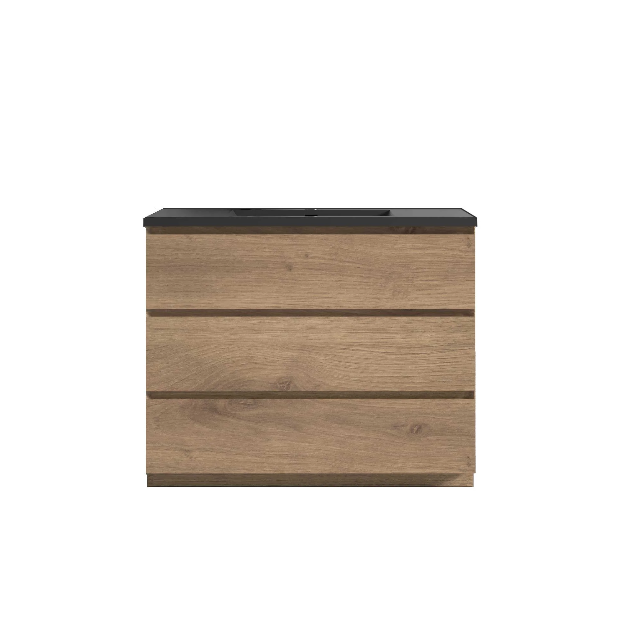42" Freestanding Single Bathroom Vanity in Oak with Black Quartz Integrated Sink - Image 3
