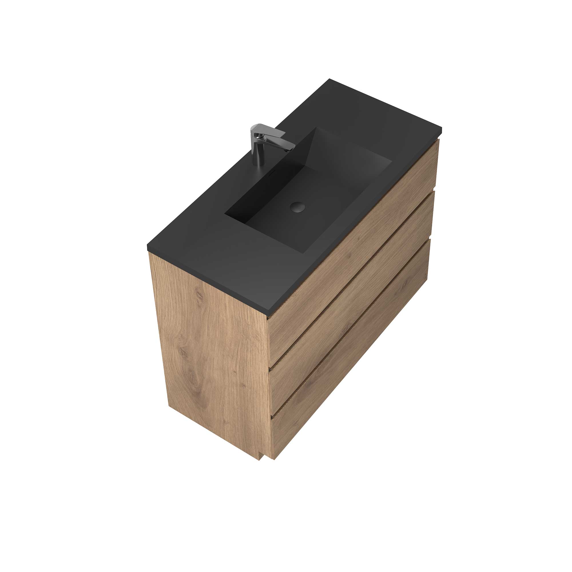 42" Freestanding Single Bathroom Vanity in Oak with Black Quartz Integrated Sink - Image 4